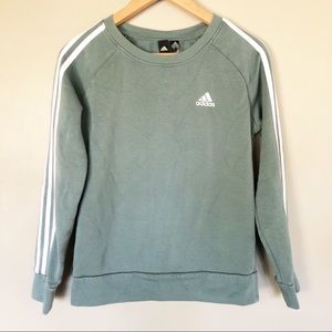Adidas Loungewear Pullover Green Sweater Three Stripe Sleeves Womens Size XS